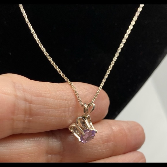 Silver 925 Lavender Amethyst Solitaire Necklace - Picture 6 of 7